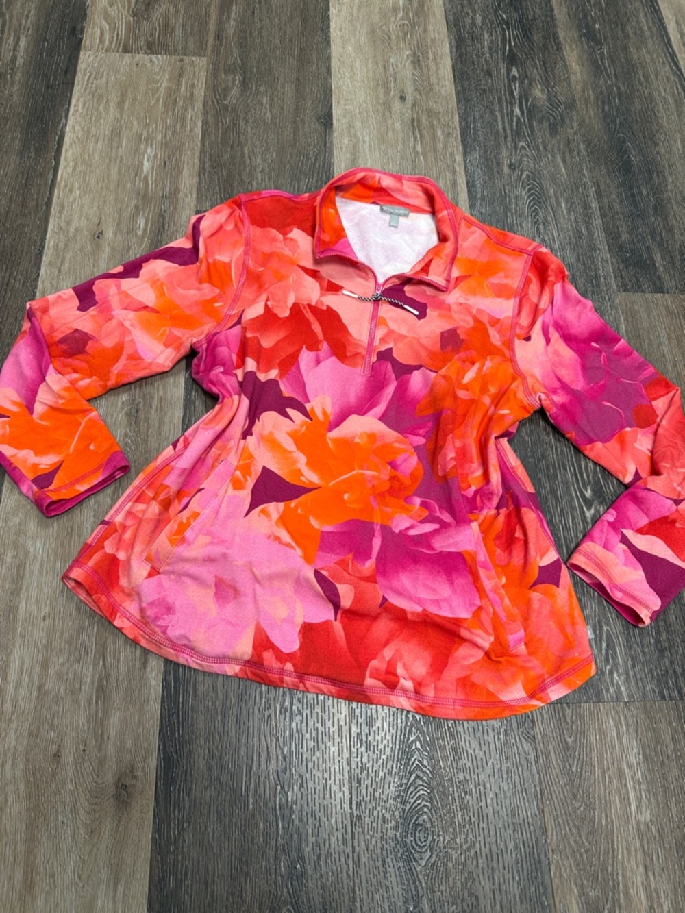 Talbots Floral Half-Zip Pullover in Pink and Orange